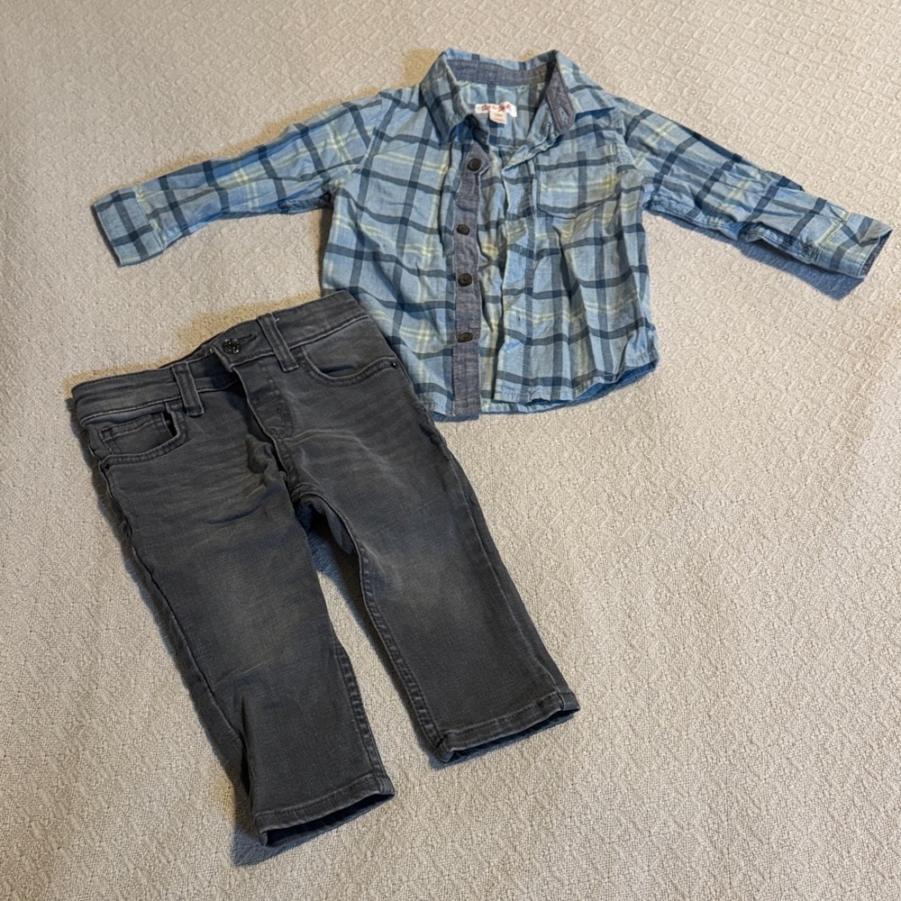 Plaid Shirt and Gray Jeans Set